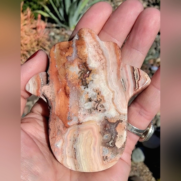 Mexican Crazy Lace Hamsa Carving with Sparkling Druzy - Picture 3 of 17